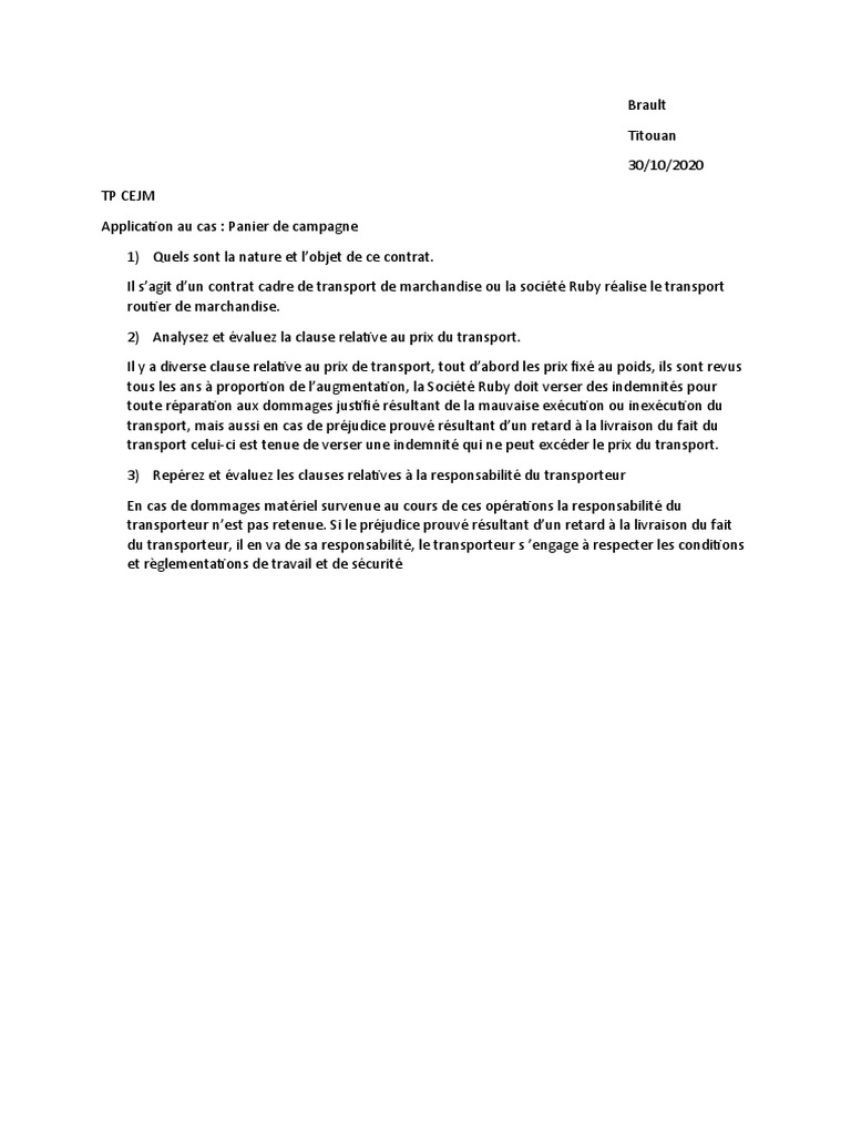 Sujet Bts Cejm 2020 + Corrige DM Panier de Campagne | PDF