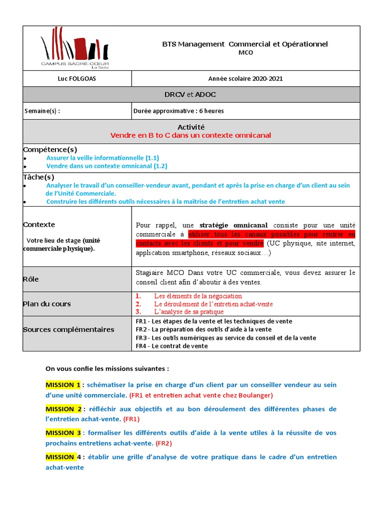 Vendre Dans Un Contexte Omnicanal Fiche Bts Mco Activité-Vendre en B To C Dans Un Contexte Omnicanal-Mise en Situation |  PDF | Sodles | Économie