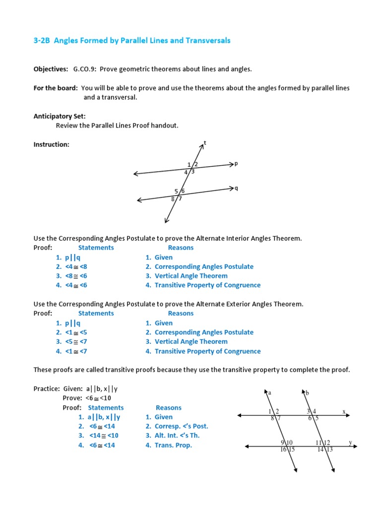 Proving Angles with Parallel Lines | PDF | Classical Geometry ...