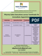 Pharma Sales Executives Across Tamilnadu