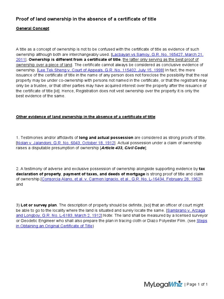Proof of Land Ownership Without Title | PDF | Law