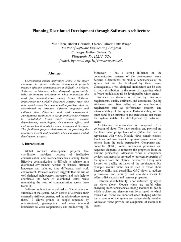 Planning Distributed Development Through Software Architecture Pdf