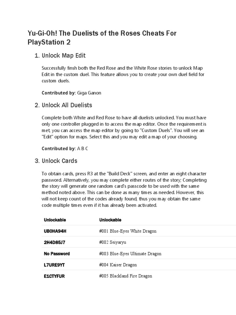 Yu-Gi-Oh! The Duelists of The Roses Cheats For Playstation 2 | PDF 