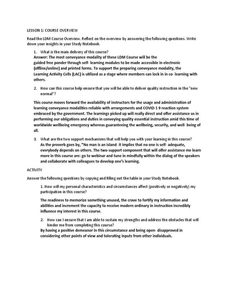 LESSON 1course Overview | PDF | Facilitator | Teachers
