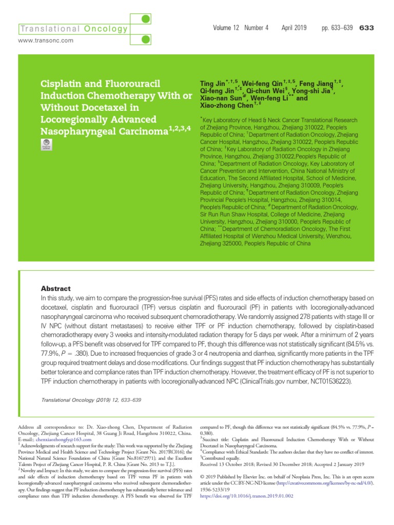 Cisplatin and Fluorouracil | PDF | Chemotherapy | Head And Neck Cancer