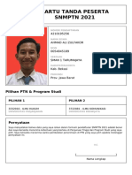 Kartu Tanda Peserta SNMPTN 2021: 4210195256 Ahmad Ali Zulfakor 0054845189 Sman 1 Tarumajaya Kab. Bekasi Prov. Jawa Barat
