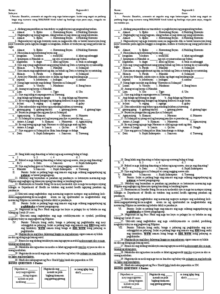 1st Pagsusulit | PDF