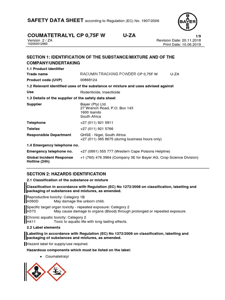 Racumin Tracking Powder MSDS PDF Toxicity Dangerous Goods