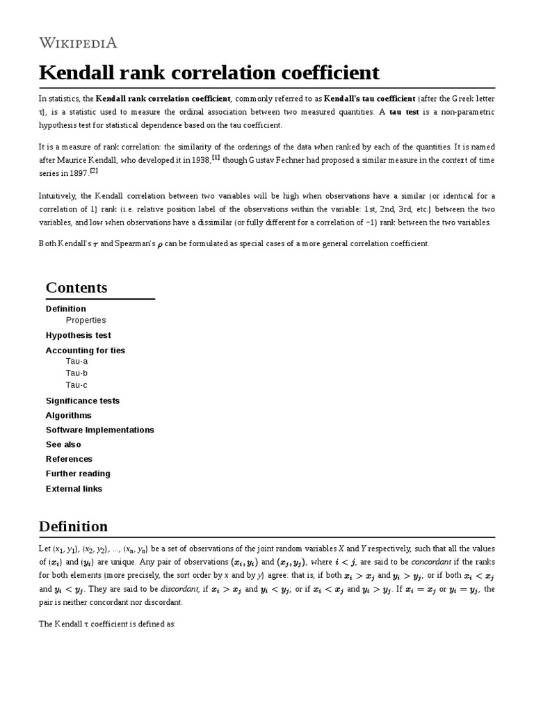 Kendall Rank Correlation Coefficient | PDF | Multivariate Statistics ...