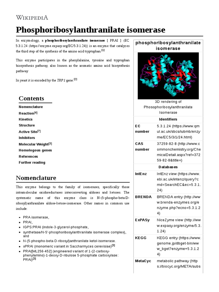 Phosphoribosylanthranilate Isomerase PDF Structural Biology