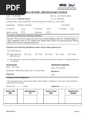 Serkan Mechanic Warning letter