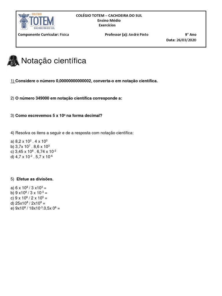 Exercícios de Notação Científica | PDF