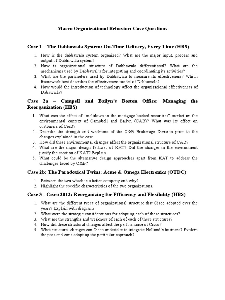 Macro OB Case Questions | PDF | Innovation | Organizational Structure
