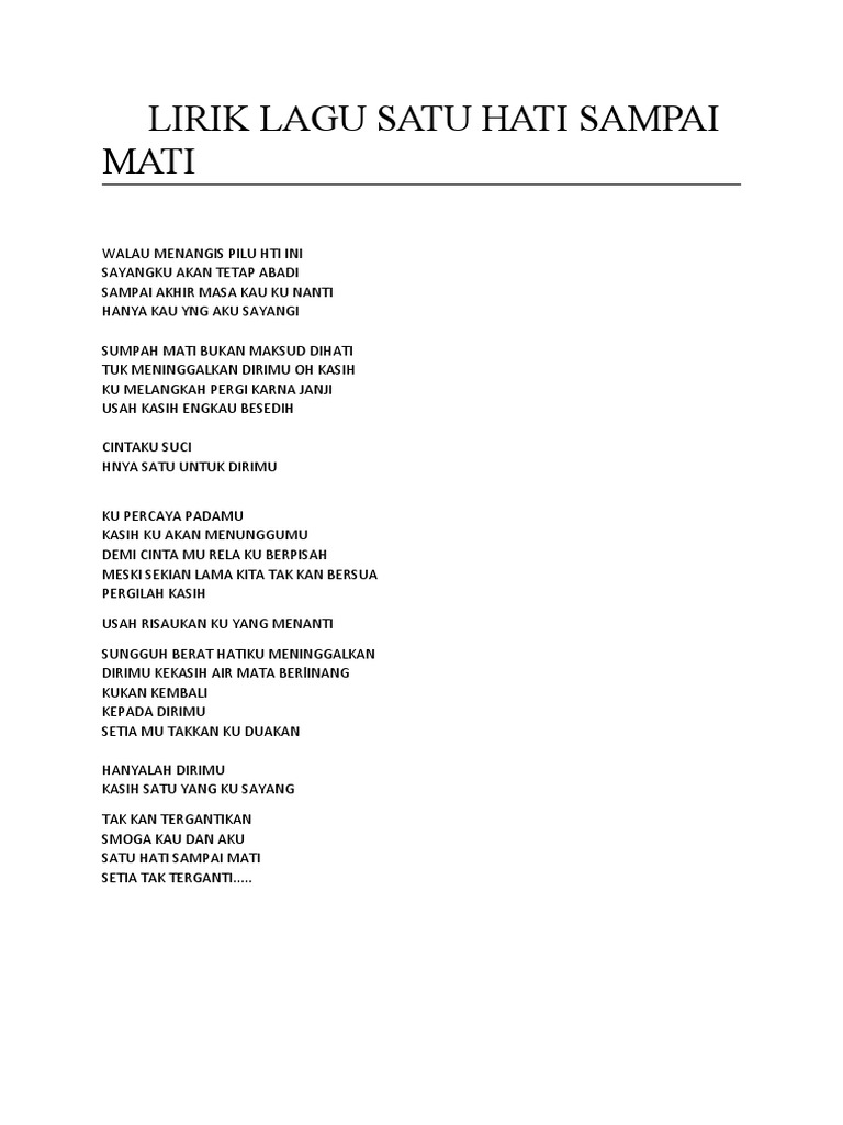 Lirik Lagu Satu Hati Sampai Mati Pdf