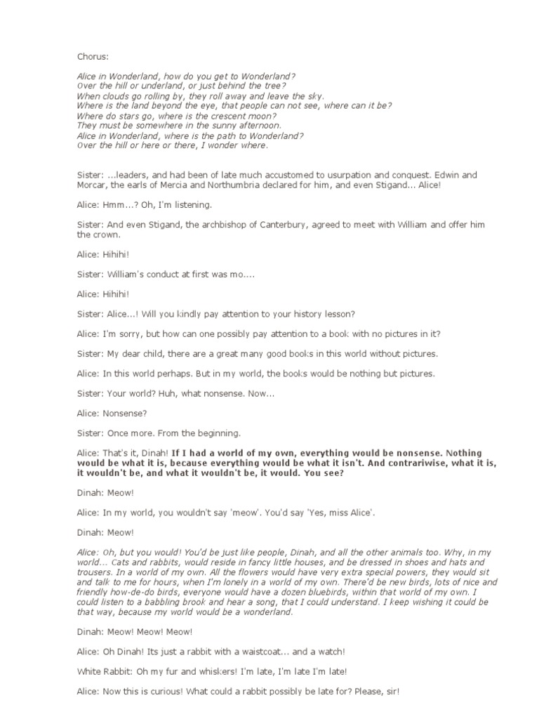 alice in wonderland 1951 script | Lewis Carroll | Works