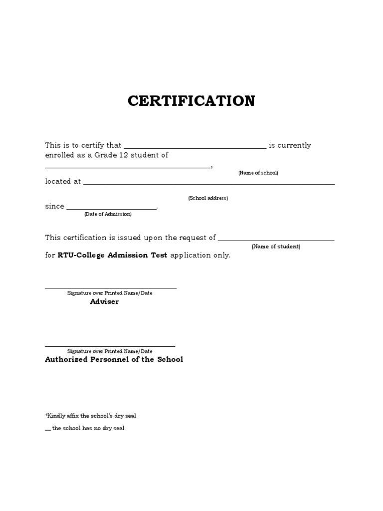 Certificate of Enrollment Template PDF