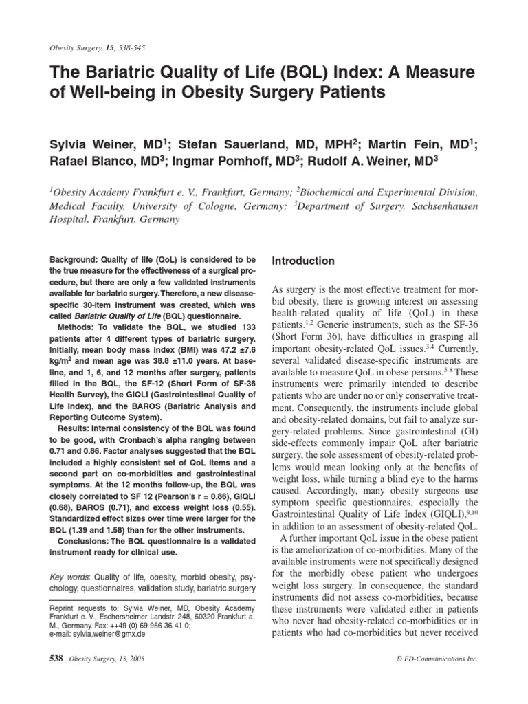 14 - The Bariatric Quality of Life (BQL) Index - A Measure | PDF ...