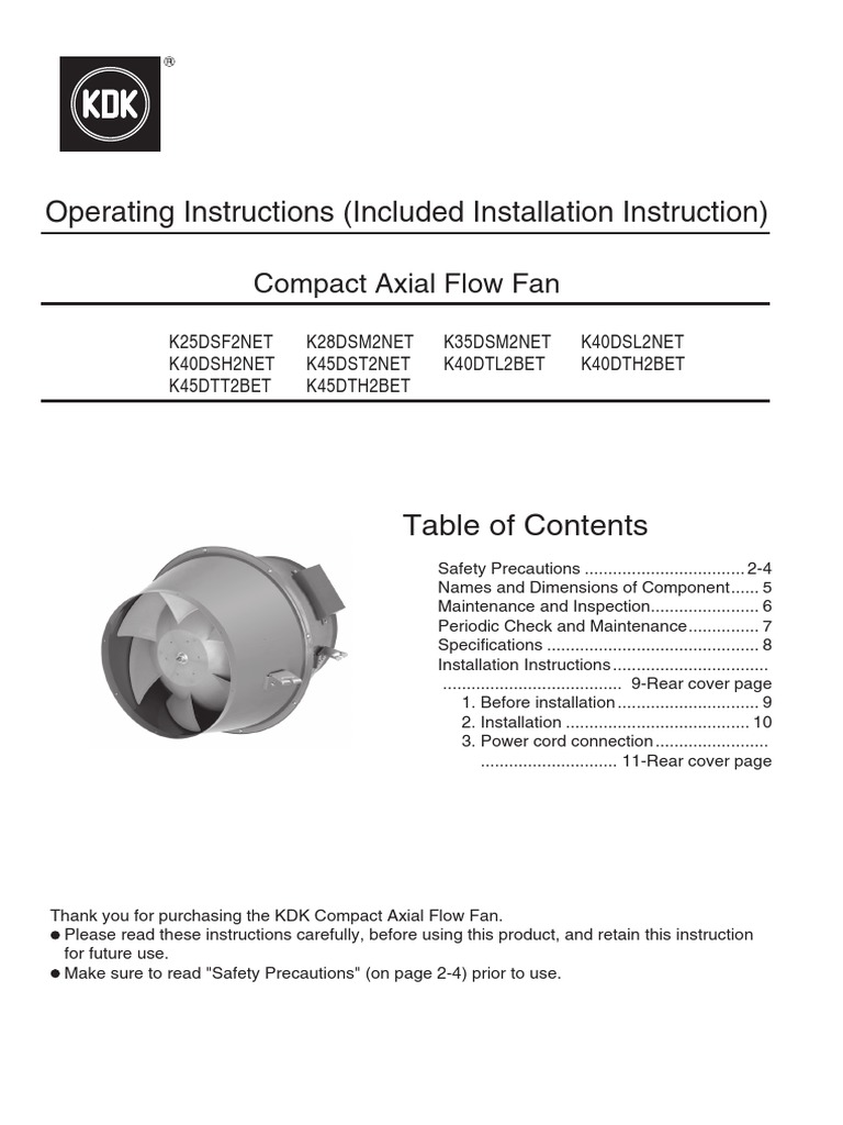 KDK Compact Axial Fan Installation Guide | PDF | Duct (Flow ...