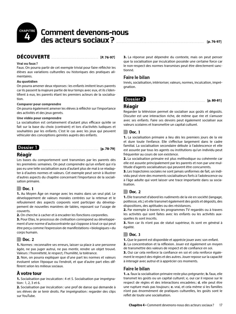Comment Devenons nous Des Acteurs Sociaux Contrôle Corrigé Corrigé Ses 2de Chapitre 4 | PDF | Socialisation | Nature humaine