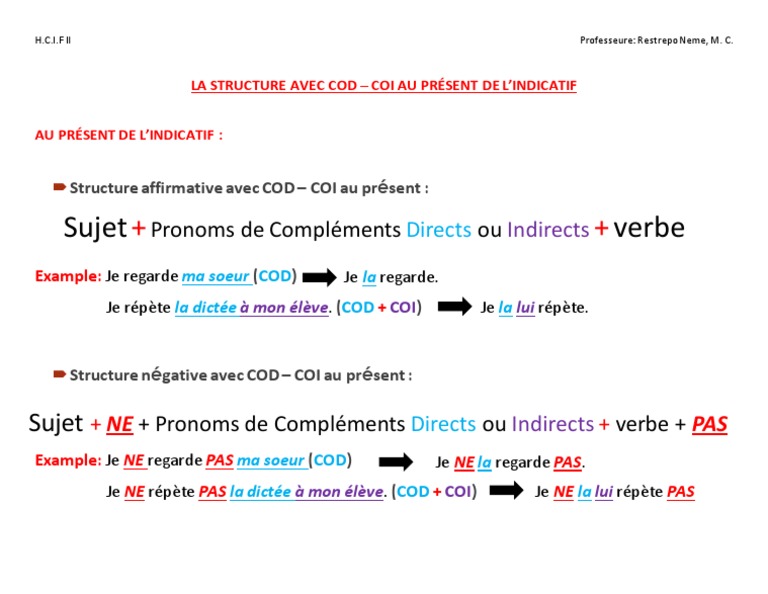 COD et COI au Présent de l'Indicatif | PDF