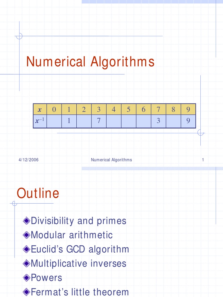 4/12/2006 Numerical Algorithms 1 | PDF | Prime Number | Discrete ...