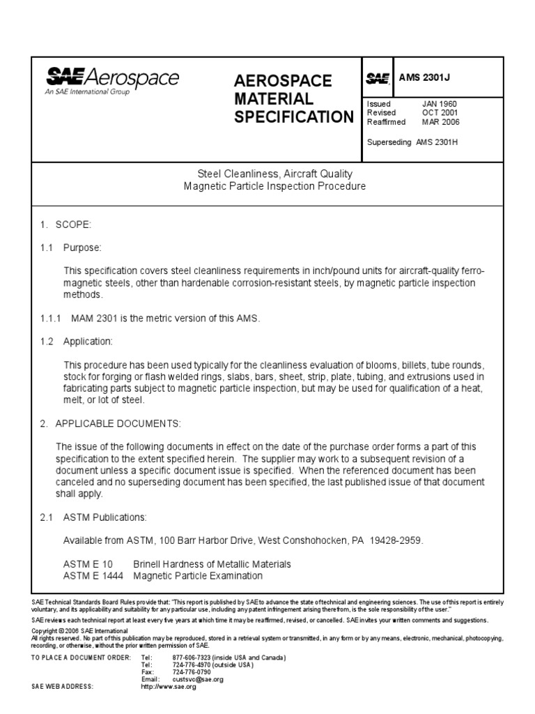 AMS 2301 2006 Steel Cleanliness Aircraft Quality PDF Ingot