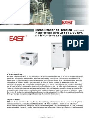 Estabilizadores de Tension A Servomotor East Mono y Trif 1-30 Kva, PDF, voltaje