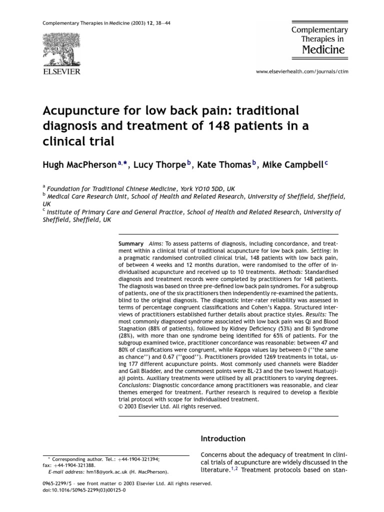 Acupuncture For Low Back Pain Traditional | PDF | Acupuncture ...