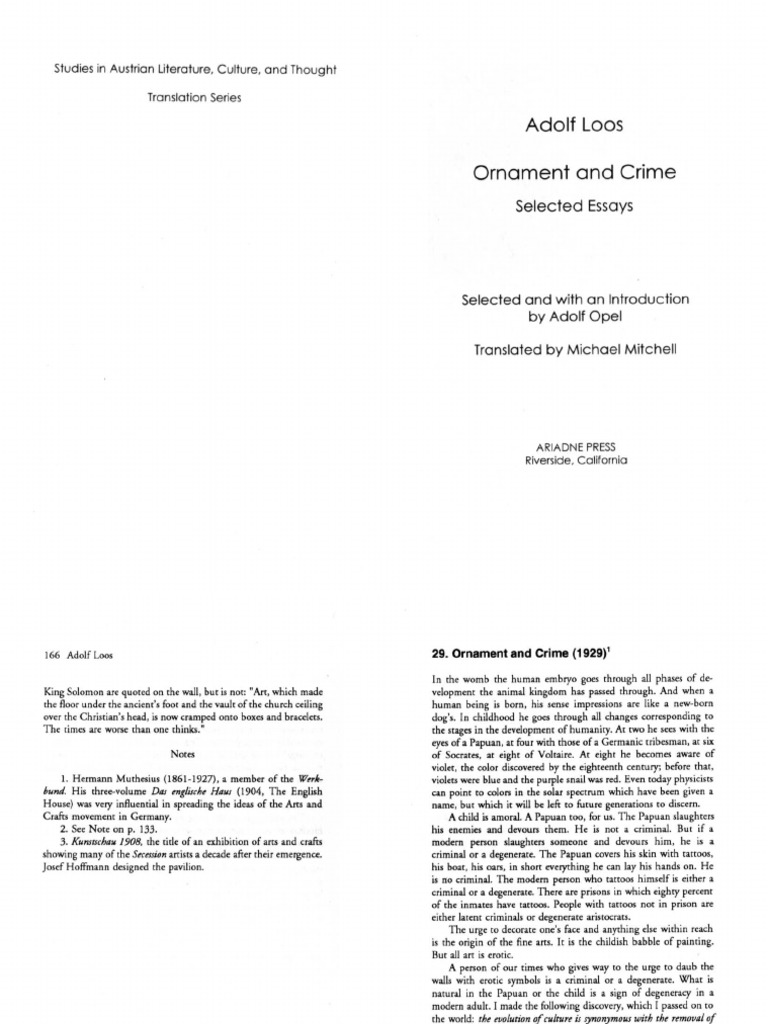 Ornament and Crime by Adolf Loos PDF Ornament (Art) Clothing