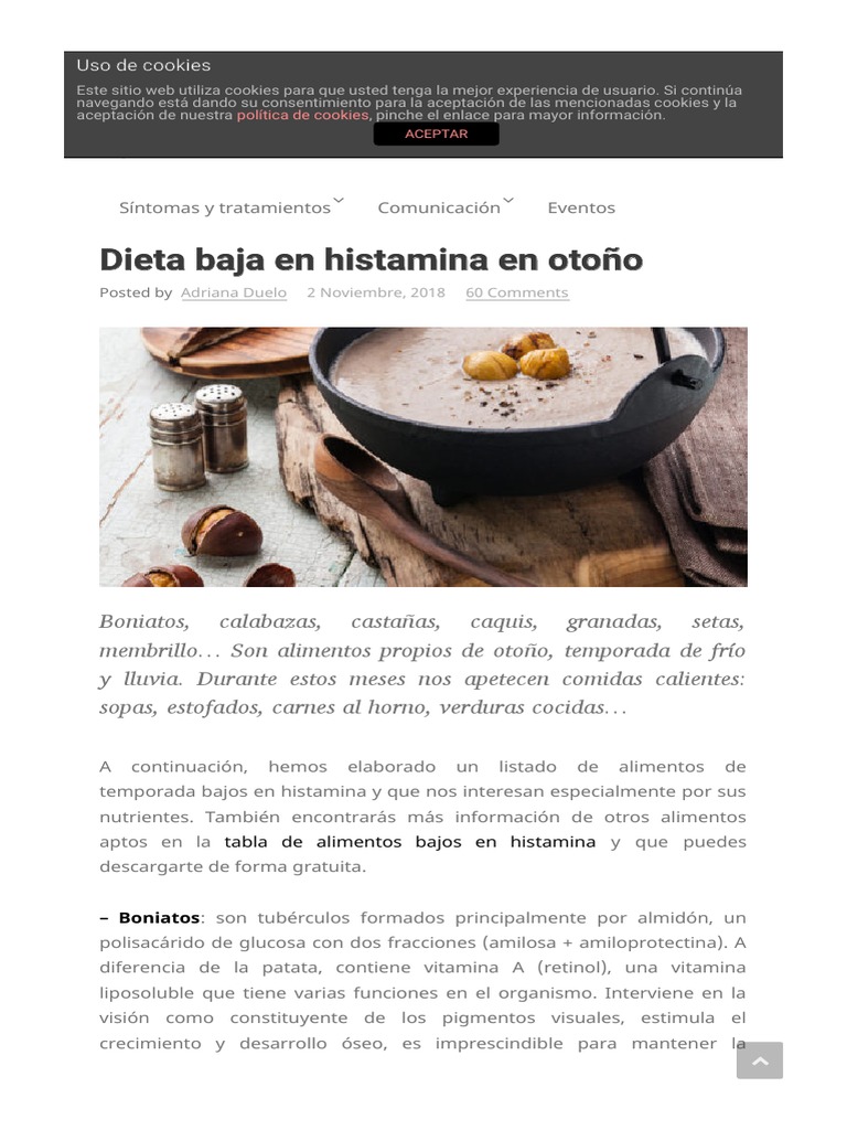 Dieta Baja en Histamina en Otoño - AD Dietistas | PDF | Cookie HTTP |  Enfermedad celíaca