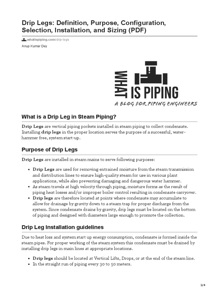Drip Legs Definition Purpose Configuration Selection Installation and