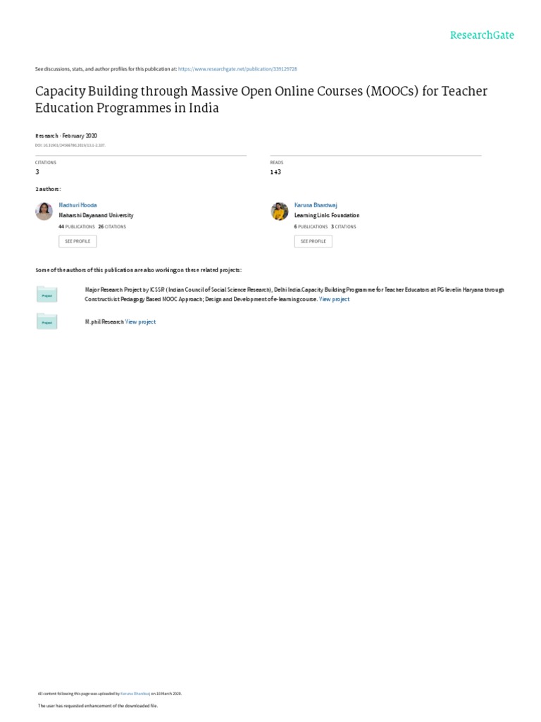 Capacity Building Through Massive Open Online Courses For Teacher ...