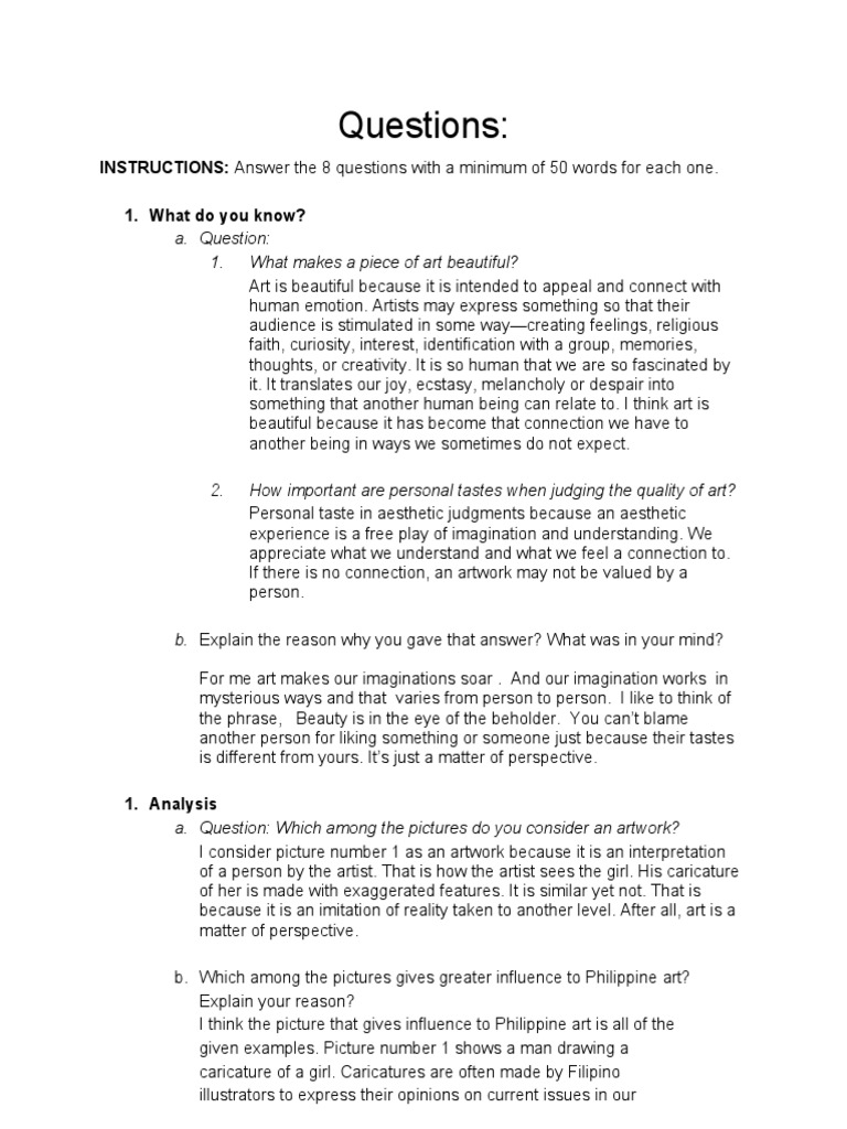 Questions:: INSTRUCTIONS: Answer The 8 Questions With A Minimum of 50 ...