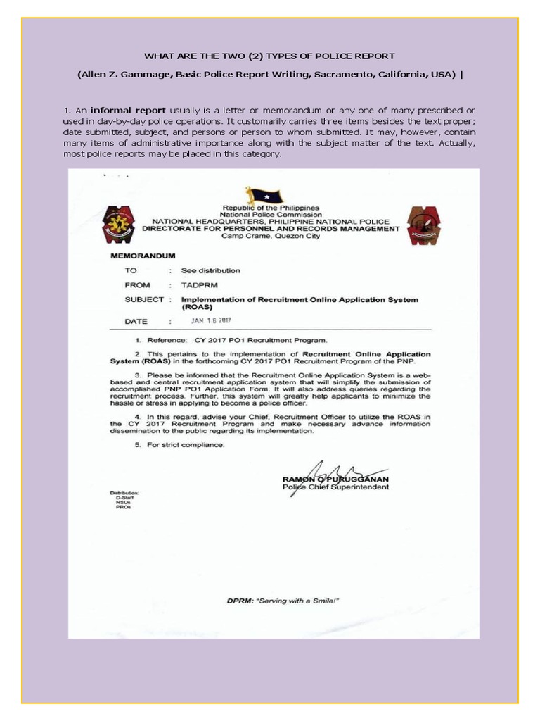Categories, Ang Types of Police Report Writing | PDF | Police 