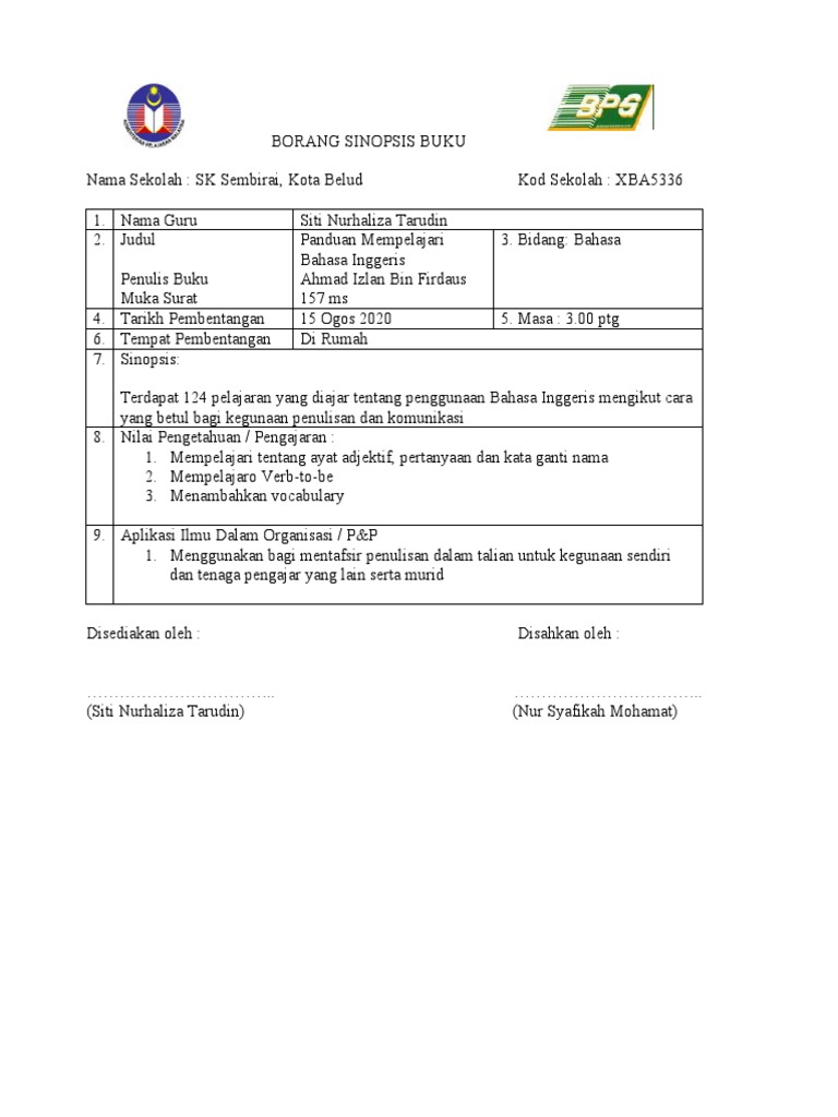 Contoh Borang Sinopsis Buku Ladap