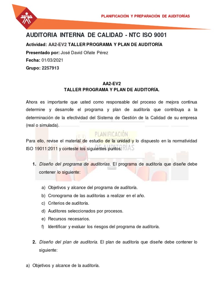 Programa y Plan de Auditoría Interna | PDF | Auditoría | Planificación