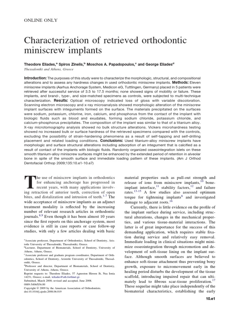 Characterization of Retrieved Orthodontic PDF Dental Implant Titanium