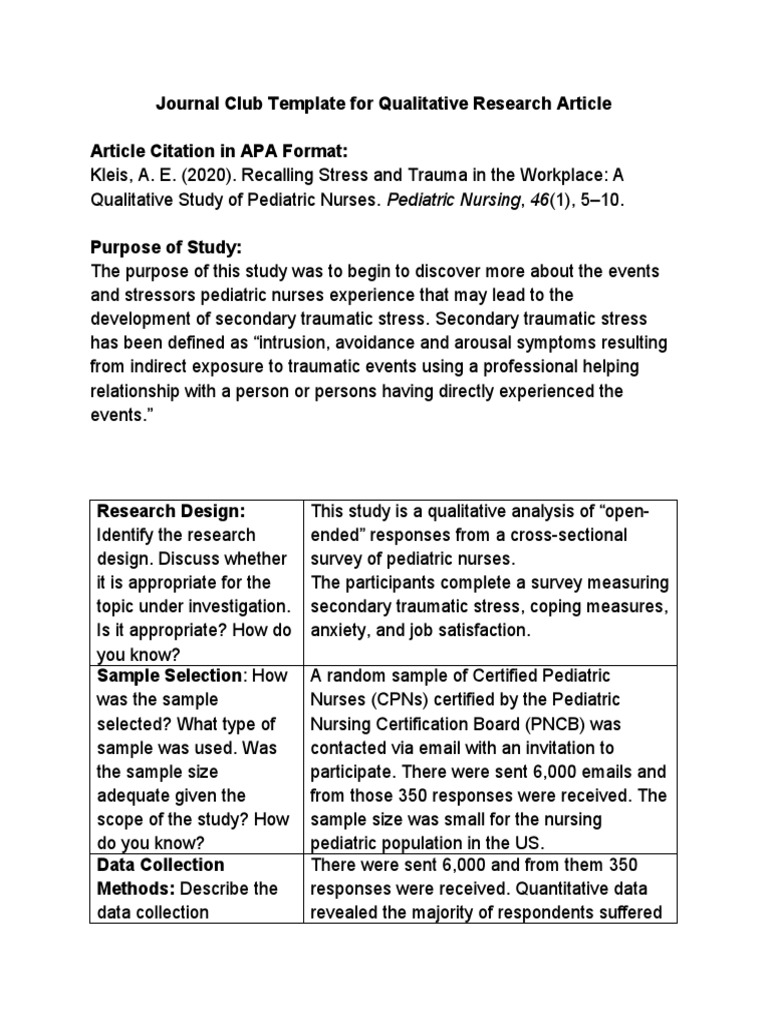 Qualitative Journal Club Template | PDF | Psychological Trauma ...