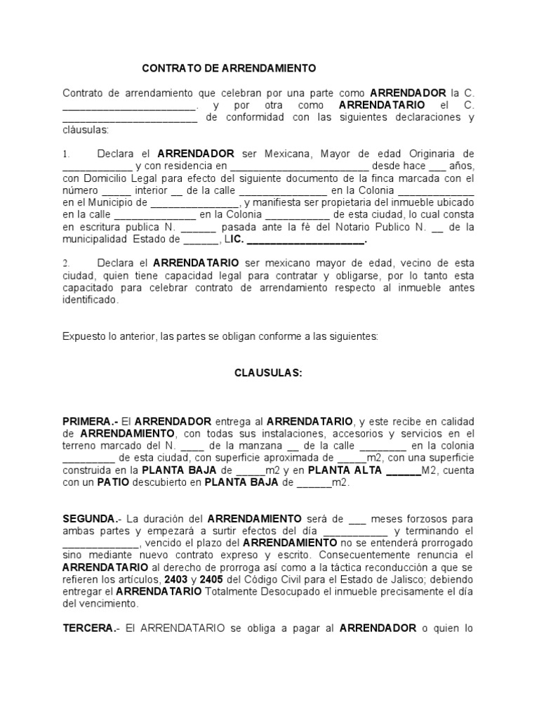 FORMATO CONTRATO ARRENDAMIENTO