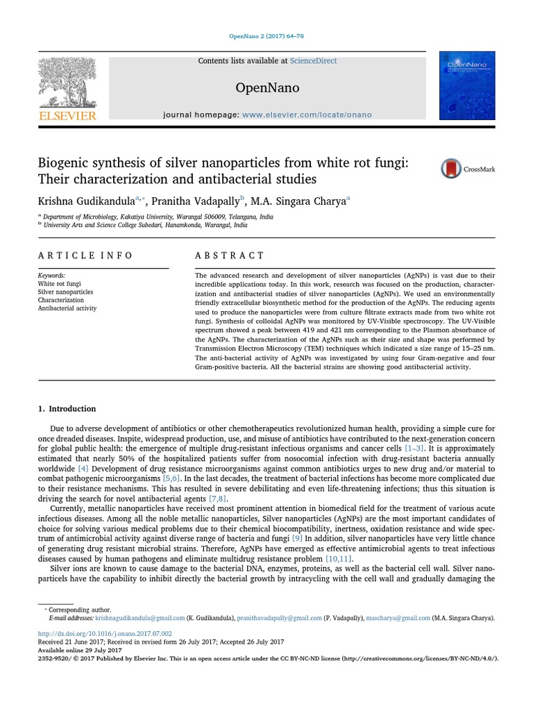 Biogenic Synthesis of Silver Nanoparticles From White Rot Fungi - Their ...