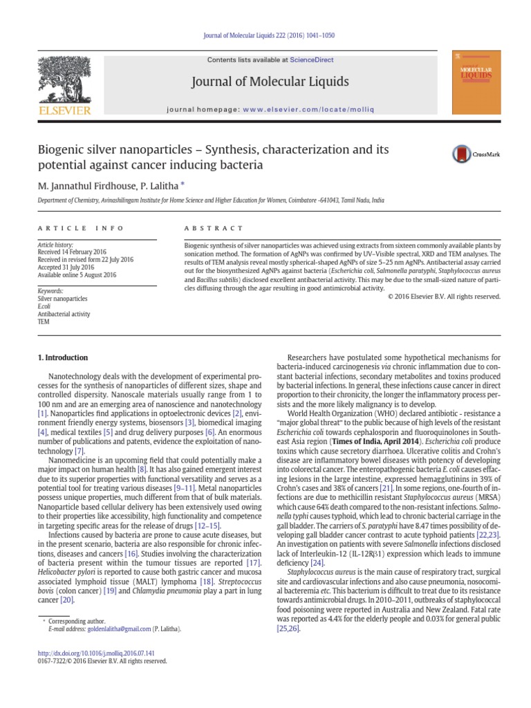 Biogenic Silver Nanoparticles Synthesis Characterization and Its ...
