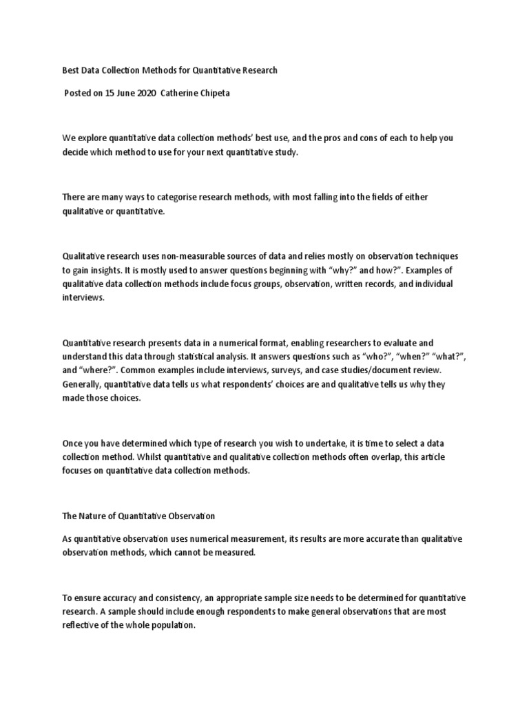 Best Data Collection Methods For Quantitative Research PDF Survey