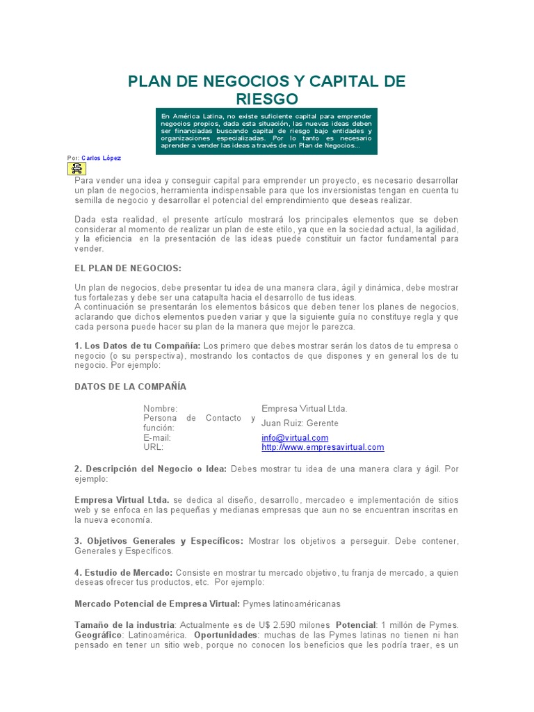 Lectura - Plan de Negocios y Capital de Riesgo | PDF | Pequeñas y ...