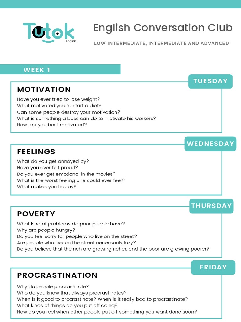 English Conversation Club Topics | PDF | Feeling | Motivation