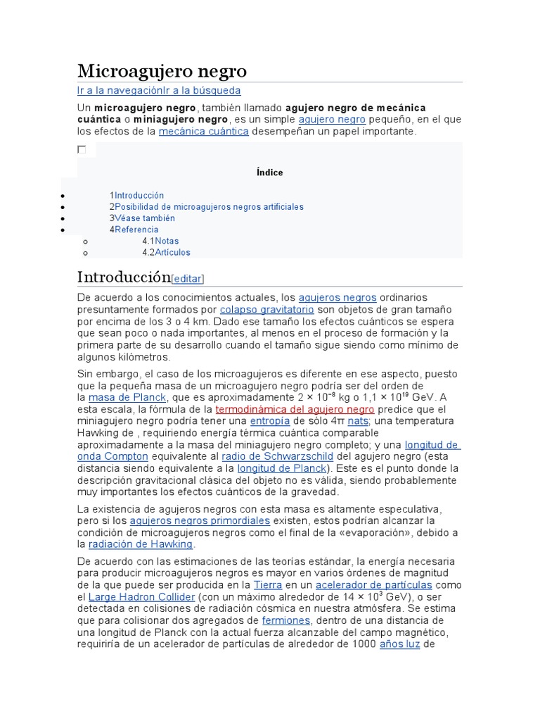 Microagujero Negro PDF Física moderna Teoría de la relatividad