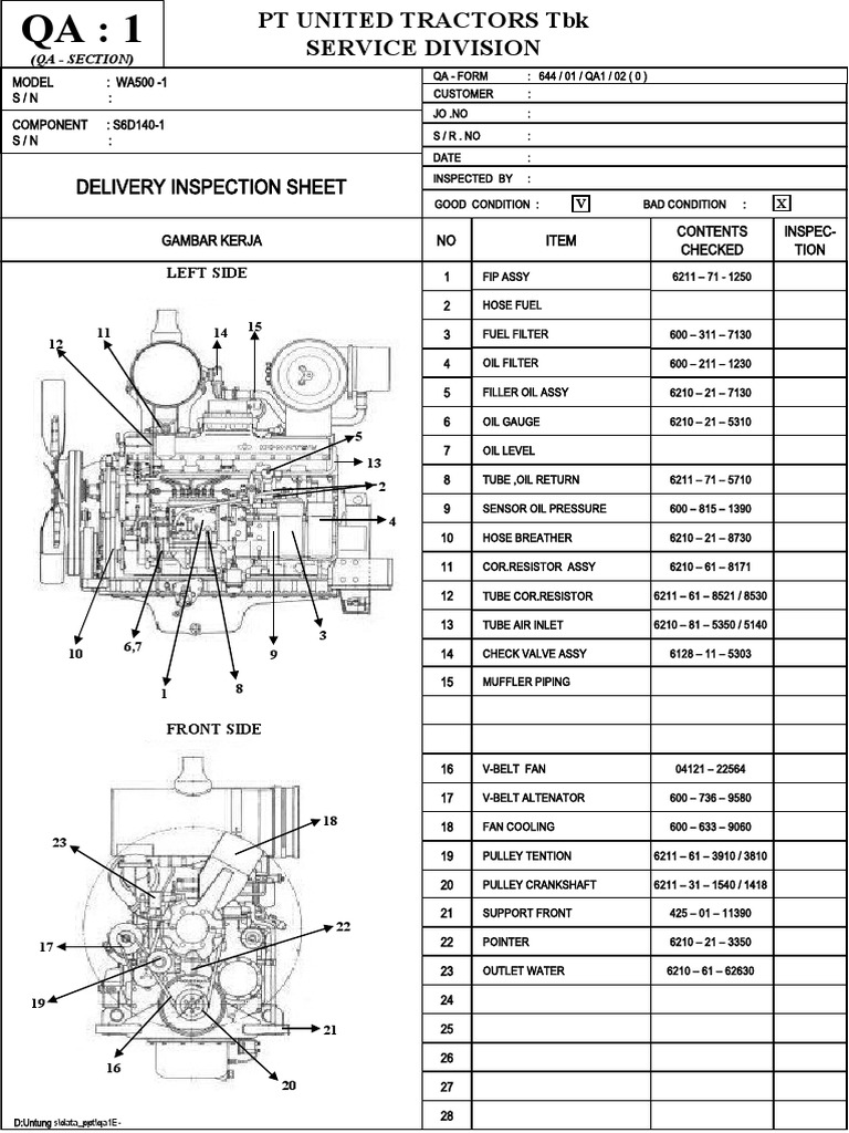 Delivery Inspection for WA500-1 Motor | PDF | Energy Technology ...