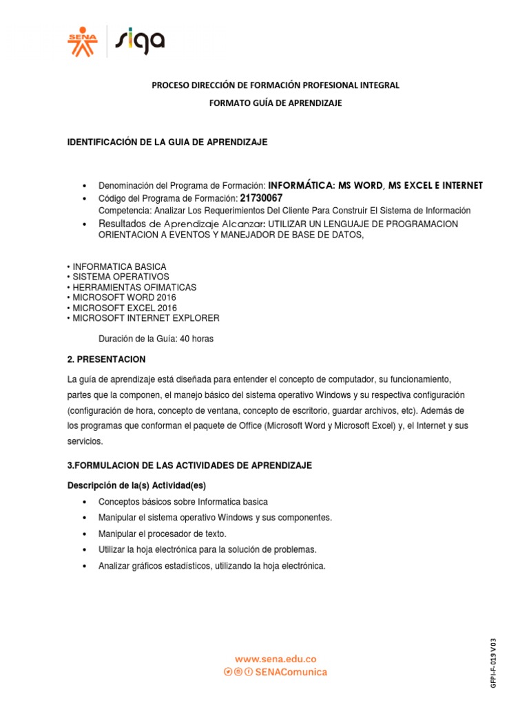 Guia - de - Aprendizaje Informatica Word Excel e Internet | PDF ...