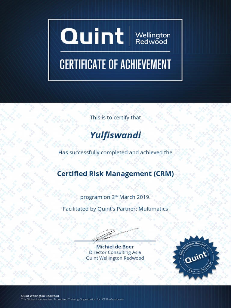 Certified Risk Management Achievement | PDF