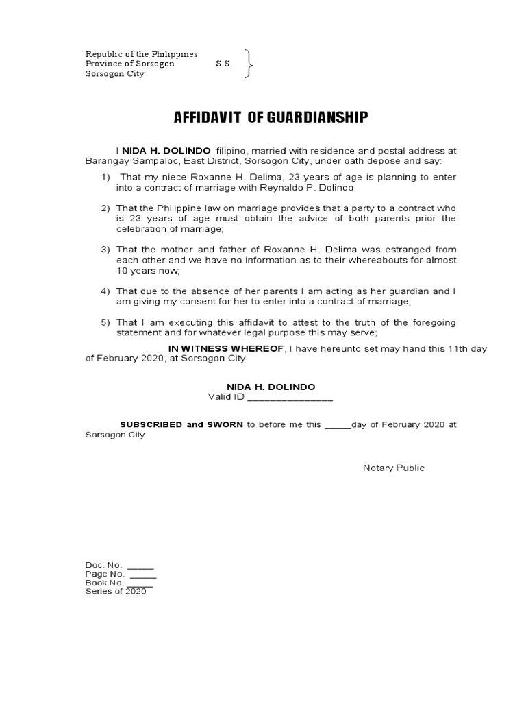Affidavit of Guardianship | PDF