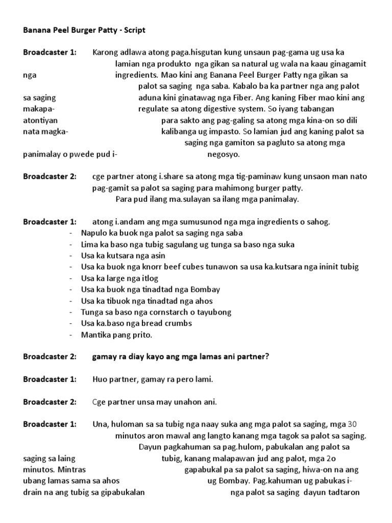 Banana Peel Burger Patty Script PDF
